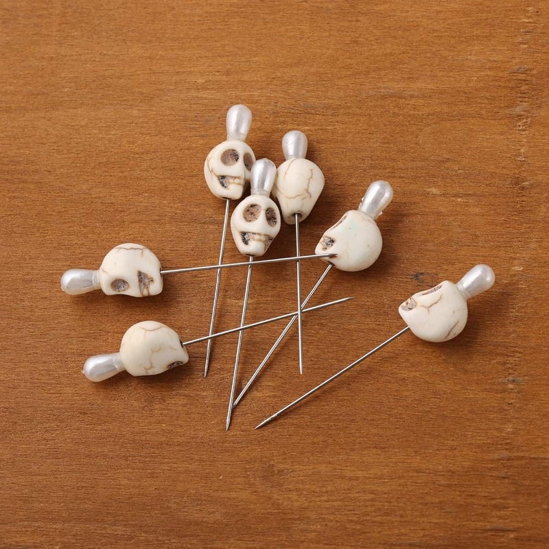 BLESSUME 7pcs Candle Magick Ritual Pins Skull Top (White) - Image 4